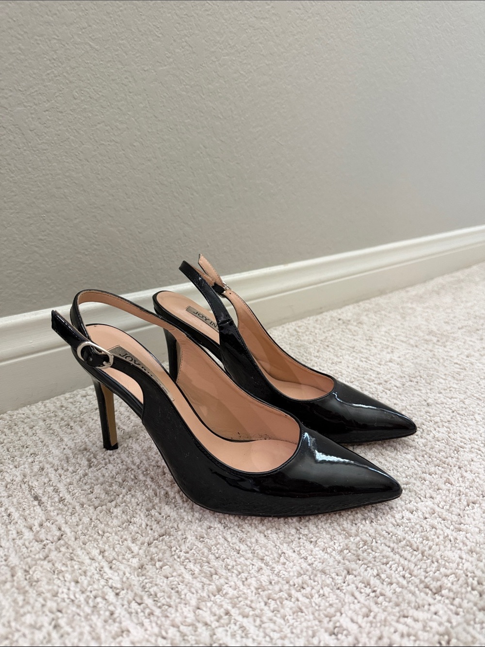Black Patent Slingback Pointed-Toe Heels